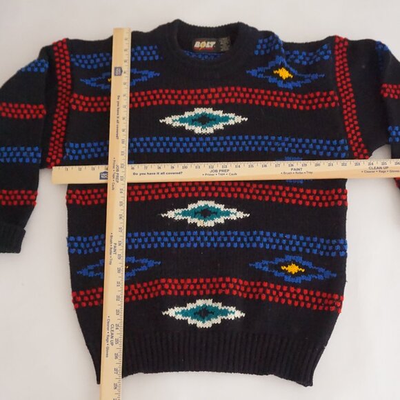 Vintage Bolt Black Acrylic Knit Southwestern Retro Eclectic Grandpa Sweater L - Picture 3 of 10